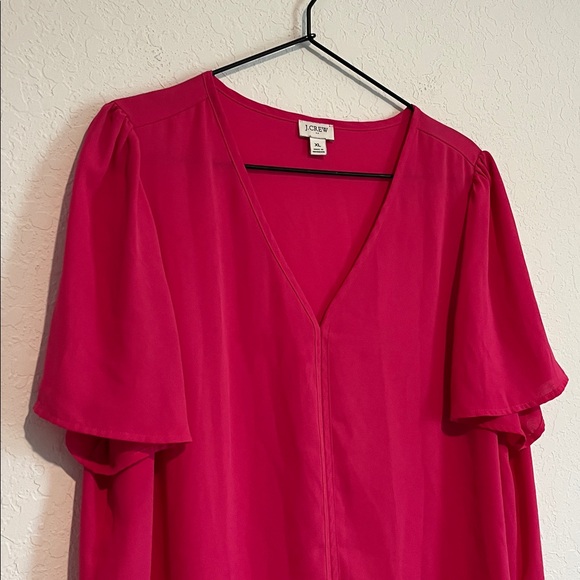 J Crew Hot Pink Blouse Flutter Sleeves - Picture 2 of 5